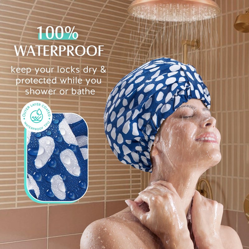 YFONG Reusable Shower Cap for Women, Waterproof & Durable Bath