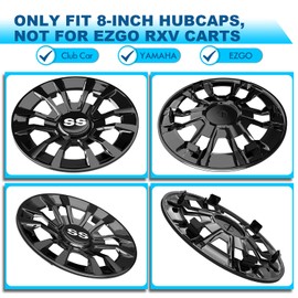 ENEKERP Golf Cart SS Wheel Covers Hub Caps, Golf Cart 8 Inch Wheel Hubcaps for Club Car EZGO Yamaha and Most Golf Carts (Except RXV), 6-Spoke Design, Set of 4 Golf Cart Black Hubcaps Wheel Covers