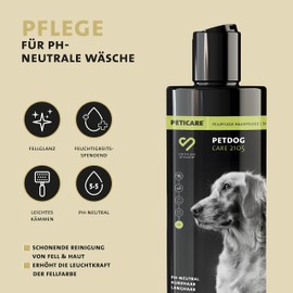 Peticare Spezial Hunde-Shampoo | bei fettigem & trockenem Fell | mild farbneutral pH-neutral | für Fellglanz & mit Entfilzungs-Formel | einzigartiges PRS® System für Lange Wirkung - petDog Care 2105