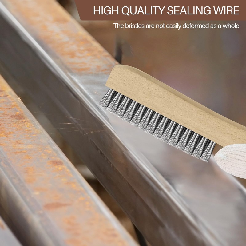 Heavy Duty Stainless Steel Wire Brush Long Curved Beechwood Handle