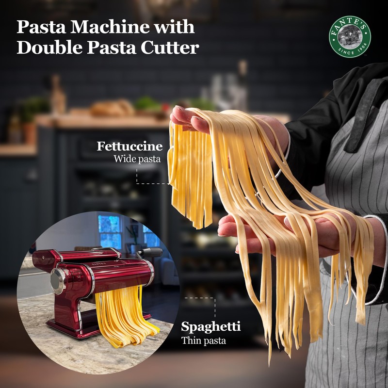 Fante’s Double Pasta Maker, Premium Stainless Steel Noodle Press with