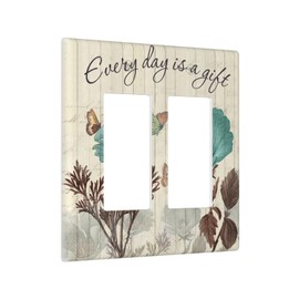 Vintage Farmhouse Teal Tulip Floral Flowers Double Rocker Light Switch Plates Outlet Covers Retro Decorative 2 Gang Wall Plate Electrical Switchplate Faceplate for Bathroom Home Decor Accessories