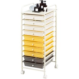 FANTASK 10-Drawer Rolling Storage Cart, Home Office School Storage Organizer w/360°Rotating Wheels & Metal Frame, Utility Storage Cart for Scrapbook Paper Tools (Yellow)