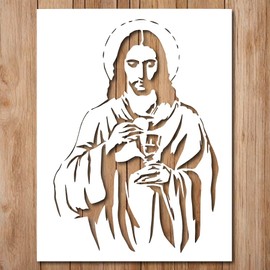 Generic Jesus Stencil - Religious Christian Easter Christmass Xmas Stencils Reusable for Painting on Wood, Glass, Wall, Rock, Walls, Glassware, Canvas - Jesus Christ Painting Stencil (7x9), white