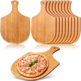 Roshtia 12 Pcs 17 x 12 Inches Wooden Pizza Peels for Making Pizza Paddle with Handle Hanging Cutting Board Spatula Paddle for Bread Cheese Kitchen(Bamboo Wood)