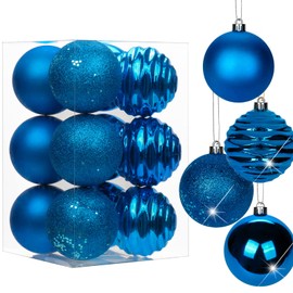 3.15" Christmas Ball Ornaments Blue 12 Pcs Shatterproof Christmas Tree Decorations Xmas Tree Medium Christmas Ornaments Balls with Hanging Loop for Wedding Holiday Party Wreath Home Decor