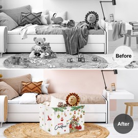 Clastyle Christmas Pet Baby Laundry Hamper Snowflake Kid Storage Basket Boy Girl Gift Toy Box Collapsible Clothes Organizer Nursery Bin for Bedroom,Cat,40 * 30 * 30 cm