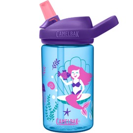 CamelBak Eddy+ Botella de agua para niños de 14 onzas con Tritan Renew, parte superior de popote, a prueba de fugas cuando está cerrada, sirenas mágicas