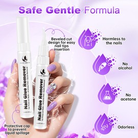 MAGIC ARMOR 2PCS 15ml Pinpoint Nail Glue Remover for Press on Nails, Quick Gentle Glue Remover for Gel x Nails, Acetone-Free 2 In 1 Design Nail Polish Remover
