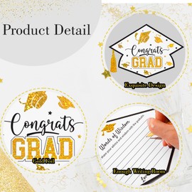 Hunanyume Graduation Advice Cards for The Graduate with Sign, 50PCs Holographic Gold Foil Graduation Wish Card for High School College 2025 Grad Celebration Party Decorations Games Supplies(White)