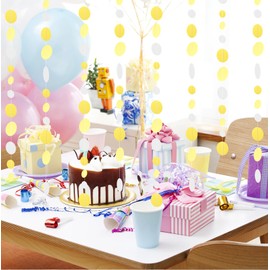 MIAHART 52 Feet Circle Dots Garland Lavender Paper Garland for Birthday Bridal Wedding Baby Shower Christmas Valentine Day Lilac Theme Party Decorations (Yellow White)