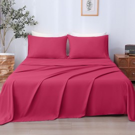 LONAVA King Sheet Set 4 Pieces,Magenta Red Ultra Soft & Breathable Microbifer Sheets, 1600 Thread Count Hotel Luxury Oeko-Tex Bed Sheets, 14-16 Inch Deep Pocket Durable Wrinkle Free Sheets
