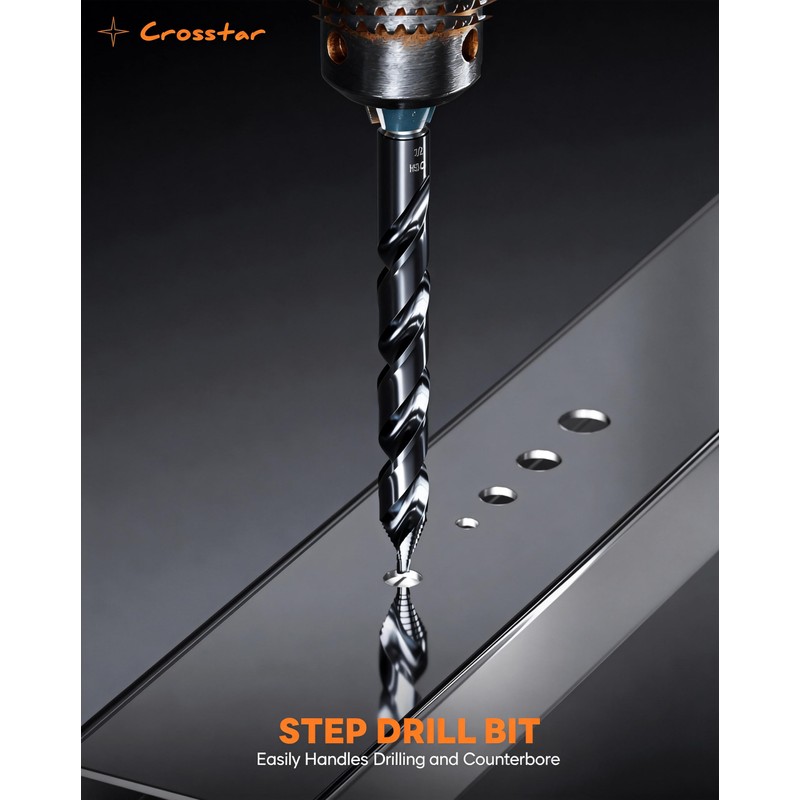Crosstar Cobalt Stepped Point Drill Bit Set-21pcs 1/16"-1/2" TiAlN Coated
