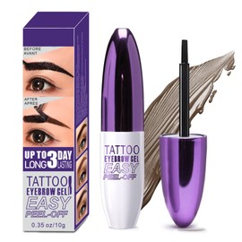 Peel Off Eyebrow Gel, Waterproof Tattoo Eyebrow Gel Easy Peel Off for Women, Last Up to 3 Days Natural Brow Color, Easy Application for All Skin Types -01 Dark Brown