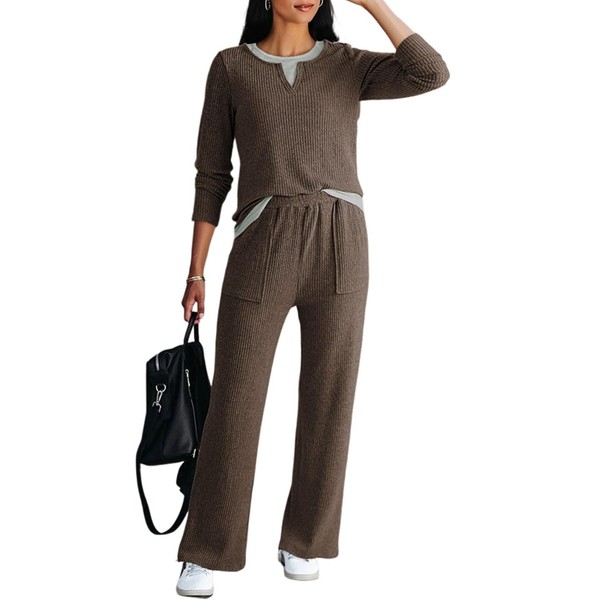 Dokotoo Womens 2 Piece Outfits Fall Fashion Trendy Colorblock Sweatshirt