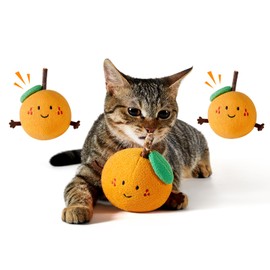 3 Pack Catnip Toys for Indoor Cats Chew Teething Kitten Dental Cleaning with Silvervine Stick, Funny Resistant Orange Fruit Shaped Cat Biting Toy with Crinkle Sound for Bored Self Play Interactive