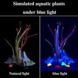 LPFLASAT Fish Tank Decorations Aquarium Decorations Glowing Aquatic Plants Artificial Silicone Ornament with Glowing Effect for Fish Tank Landscape Decoration Betta Fish Tank Decor (Red)