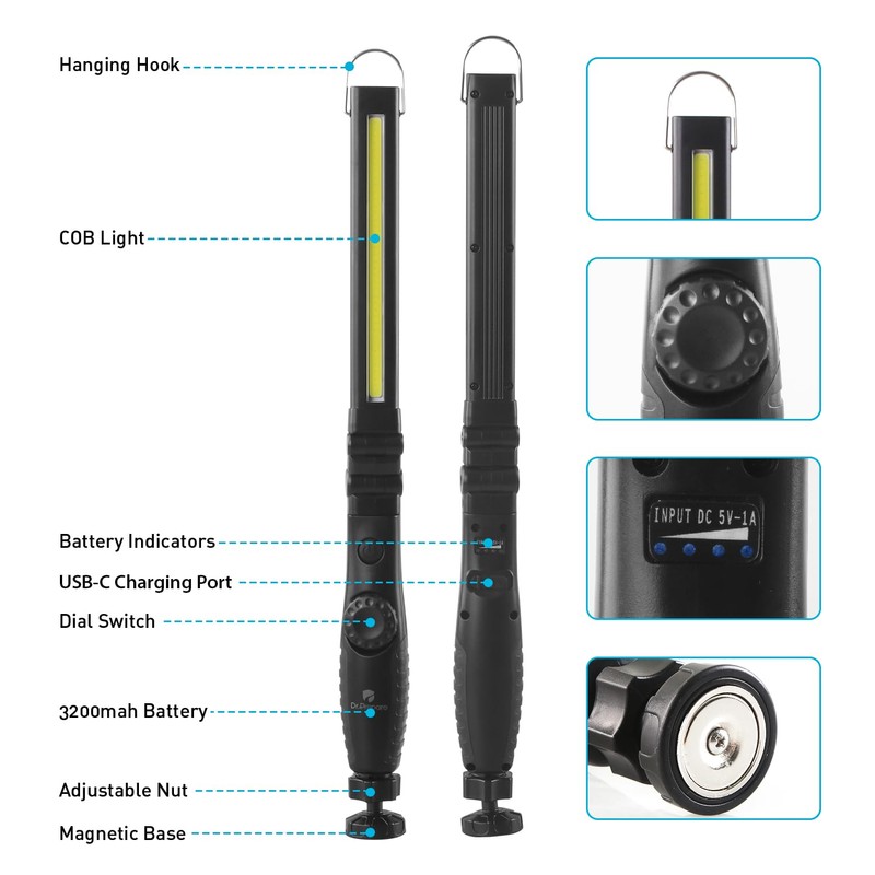 Dr. Prepare LED Work Light, 700 Lumens Foldable Rechargeable Work
