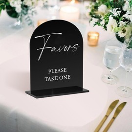 Acrylic Wedding Favors with Stand, 5x7 inch Black Favor Arched Table Signs and Base, 1/8" Thick Arch TableTop for Wedding Reception & Event Party Table