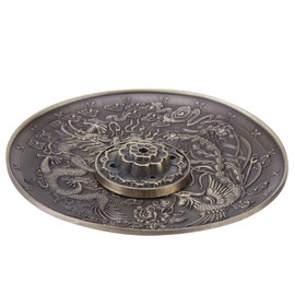 Incense Plate Holder Vintage Incense Burner Cover Bronze Chinese Dragon Phoenix Tibetan Incense Plate Vintage FengShui Decoration(Bronze)