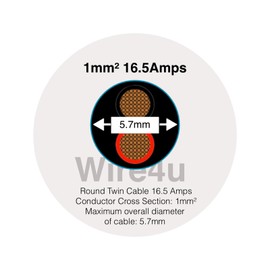 Automotive Round Twin 2 Core Cable 12V/24V Thin Wall Wire for Auto Boat 16.5A, 1mm² (10M Coil)