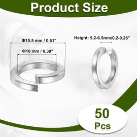 PATIKIL 50 Pcs Split Lock Washer, M10 Spring Lock Washer 304 Stainless Steel Lock Washers Assortment Kit for Screws Bolts, Silver