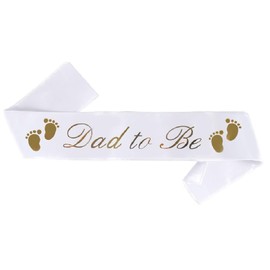 Dad to Be Sash - Classy Baby Shower Sash For Daddy To Be, (White w/Gold Lettering) Baby Shower Party Decorations, Gifts, Favors, Supplies Boy & Girl, Dad To Be Gender Reveal Father To Be (White)
