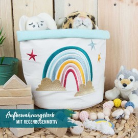 Papierdrachen Fabric Utensilo | Rainbow Motif | Storage for Toys - Children's Room Decoration | Toy Basket - Canvas Fabric Basket 21 cm - Set 1