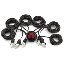 ZHSYMX New Upgrade 12V/24V Five Pressure Air Pressure Gauge 2Inch(52mm) 0-232PSI with 5Pcs 1/8NPT Sensors and 16.5ft (5M) Sensor Cable LED Red