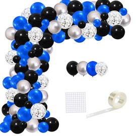 Royal Blue, Black, Metallic Silver Balloons Set - 122PCS Royal Blue and Black Balloons Arch Garland for Video Gaming Boy Birthday Men 30th 40th 50th Birthday Retirement New Year Party Decorations
