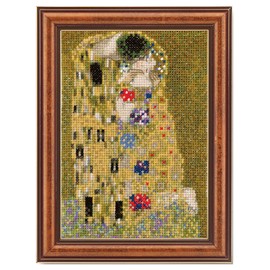 Olympus Art Gallery Mini Frame Collection, Kiss, Cross Stitch Kit, 7584 by Klimt, Comes with Frame for Wall Mount and Stand