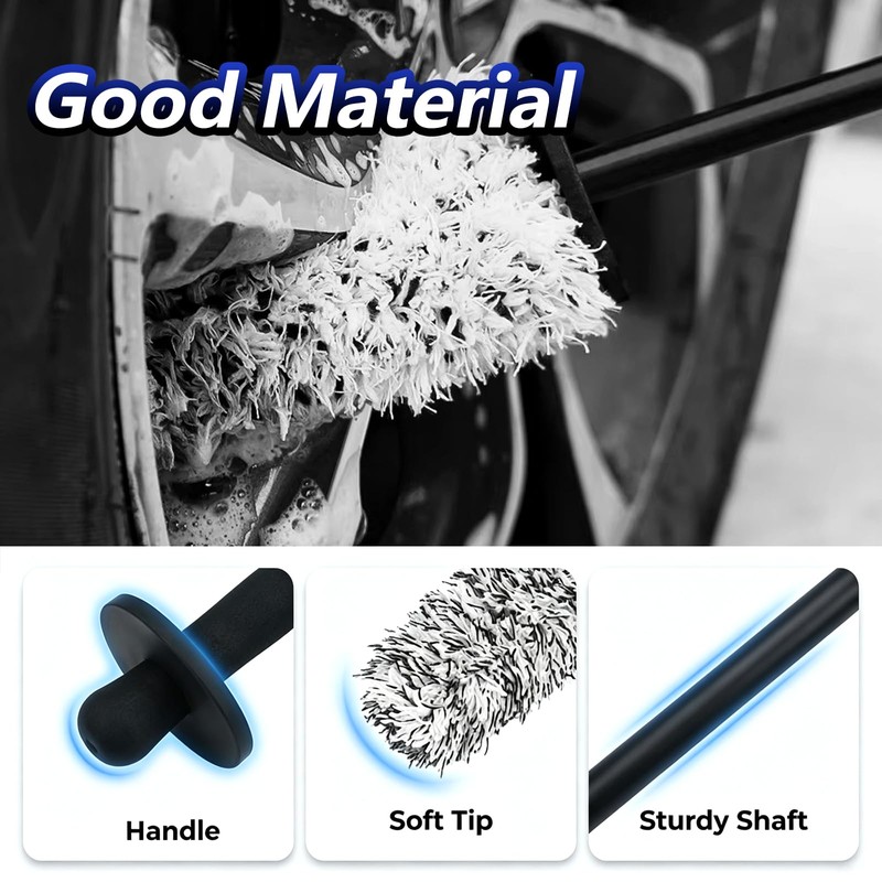 OJJ 2026 New 2pcs Long Handle Microfiber Wheel Brush Car