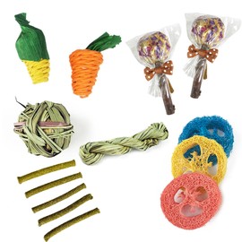 Virtue Yun 14 Pieces Rabbit Chew Toys for Rabbits, Natural Toys for Small Animals for Guinea Pigs, Rabbits, Hamsters