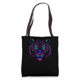 Futuristic Geometric Tiger Head in Vibrant Electric Colors Tote Bag