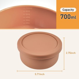 XU&PEIQI 24oz Covered Silicone Lunch Salad Bowl, Round Fruit & Snack Container, Perfect for Meal Prep & Leftovers, Soup & Stew Storage, Safe for Microwave, Fridge, Dishwasher, BPA-Free. (Grayish blue)