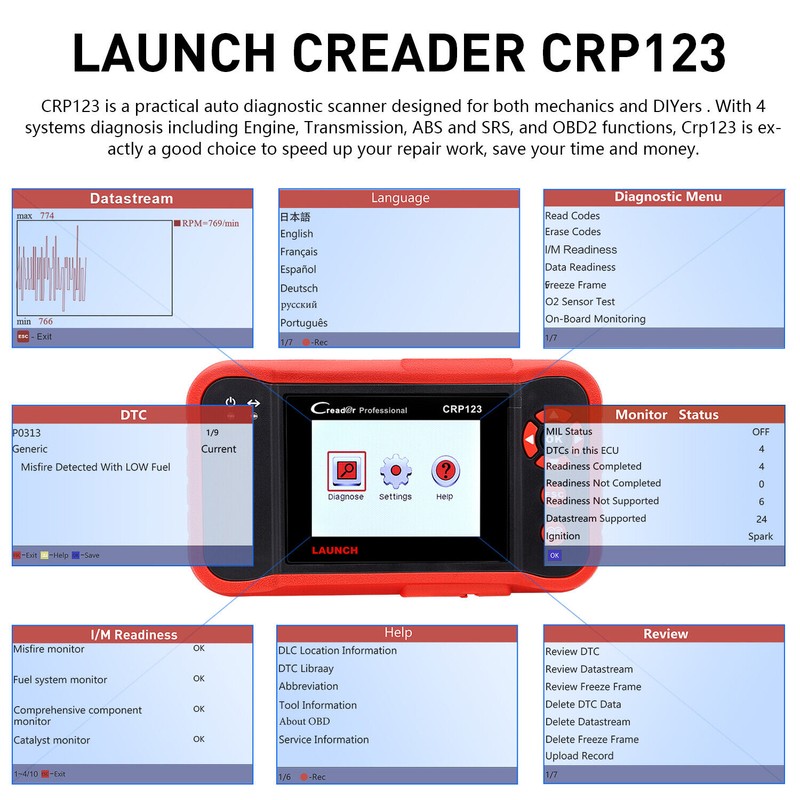 LAUNCH 2025 LAUNCH OBD2 Scanner CRP123 Engine Diagnostic Scan Tool