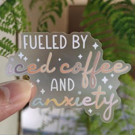 3 x Fueled By Iced Coffee And Anxiety Clear Matte Sticker Mental Health Laptop Sticker Coffee Water Bottle Stickers Tumbler Decor Trendy Iced Coffee Vinyl Transparent Stickers