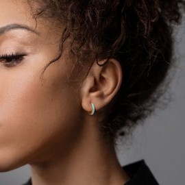 SWEETV 14k Gold Plated Sterling Silver Huggie Hoop Earrings for Women 8mm Tiny Small Turquoise Cartilage Hoops Lightweight