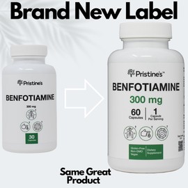 PRISTINE'S Benfotiamine 300mg High Bioavailability Nerve Support Supplement - 60 Day Supply - Fat Soluble Vitamin B1 Supplements - Vegan - Non-GMO