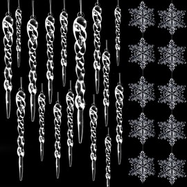 DAHI 26 x Christmas Tree Decorations Icicle Snowflake Pendant for Hanging Christmas Decoration (Icicle + Snowflakes)