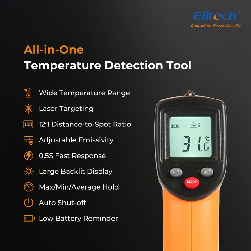 Elitech DIT-220 Infrared Thermometer, High-Precision, Non-Contact Temperature Gun with Laser