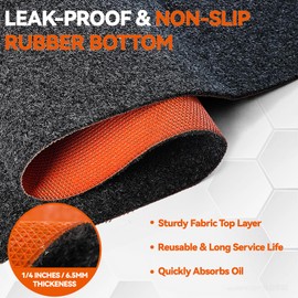 DLYYPLUS 36" x 59" Heavy Duty Oil Spill Mat, Upgraded Garage Floor Mat for Under Car, 1/4" Waterproof Rubber Bottom Absorbs Oil Quickly, Washable, Reusable Oil Drip Leak Absorbent Pad