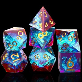 SIQUK 7-Die Polyhedral Dice for DND Handmade Sharp Edge Game Dice for Dungeons and Dragons RPG MTG Table Games (Flame Red & Ice Blue)