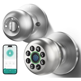 WREO Keypad Smart Door Knob Lock, Fingerprint Keyless Entry Door Lock with Handle for Front Door and Bedroom, Electrionic Biometric Code Door Knob with APP, Auto Lock for Home Office Apartment Garage