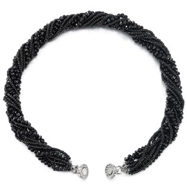 Black Statement Necklace Multi-Layer Beads Crystal Braided Chain Choker Collar Magnetic Clasp(CA)