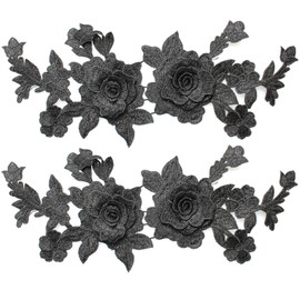pson 2 Pairs 11 x 5.11 Inch Lace Flower Embroidered, Black Three-Dimensional Flowers Embroidered for DIY, Wedding Dress, Clothing Decoration