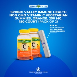 Spring Valley, Vitamin C 250 mg, 150 Count Orange Gummies, Vitamin c Gummies for Adults, Immune Health Non GMO Vegetarian + 7 Day Pill Organizer Included (Pack of 2)