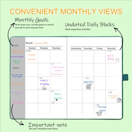 YOJO YOJO 2025 Undated planner, daily weekly monthly planner, 53 weekly to do list planner with goal & habit tracker journal, A5 weekly planner for work school academic (Green)