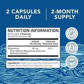 Magnesium Glycinate 500mg | Chelated for High Absorption | Muscle Relaxation, Bones, Heart, Nerve, Rest & Calm Support for Women & Men | Magnesium Chelate Supplement & Bisglycinate Complex | 120ct