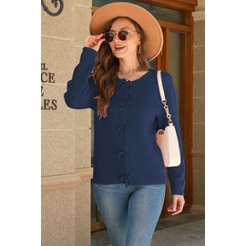 kipfall Women's Cardigan Sweaters Bow Button Down Cardigans Fall Fashion Clothes Knit Tie Open Front Coats